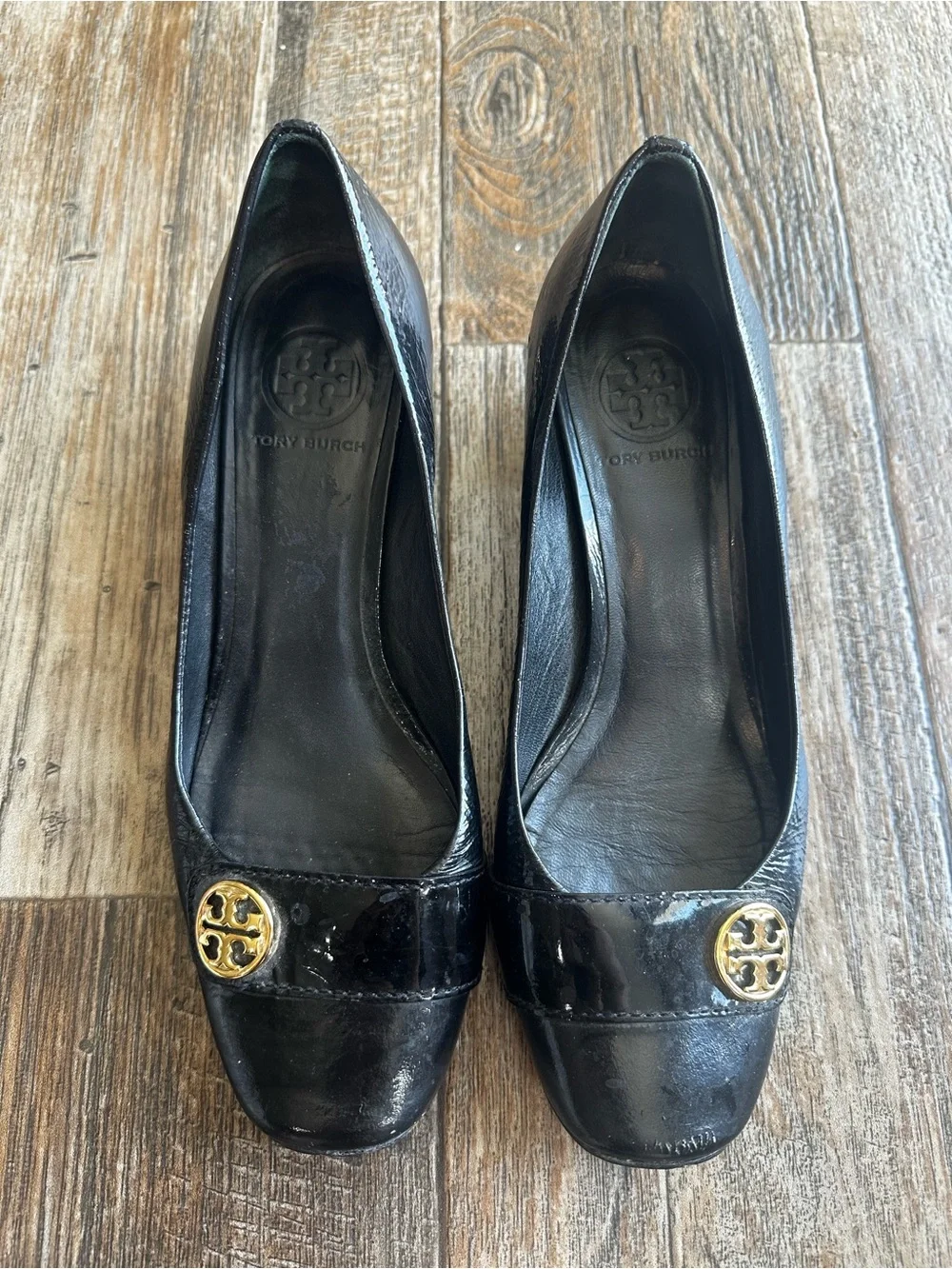 Tory Burch Heels Womens Marion Block Pumps Black Patent Leather Office Wear 8M